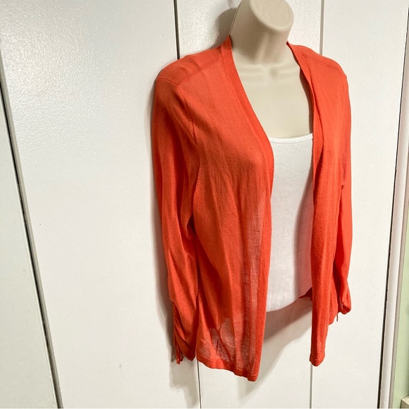 Chicos Light Knit Orange Ruched Cardigan Sweater Chicos 1 Women Medium 8 - Picture 2 of 16